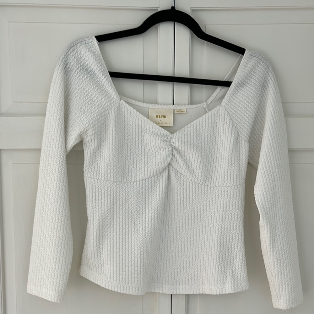 Anthropologie White Fitted 3/4 Sleeve Blouse